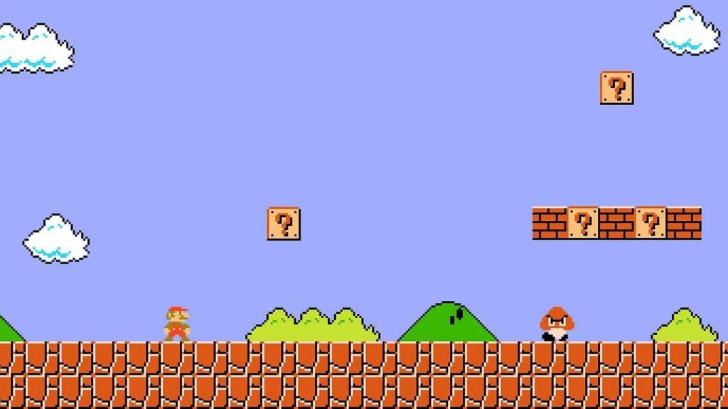 Classic video game 'Super Mario Bros.' on screen.